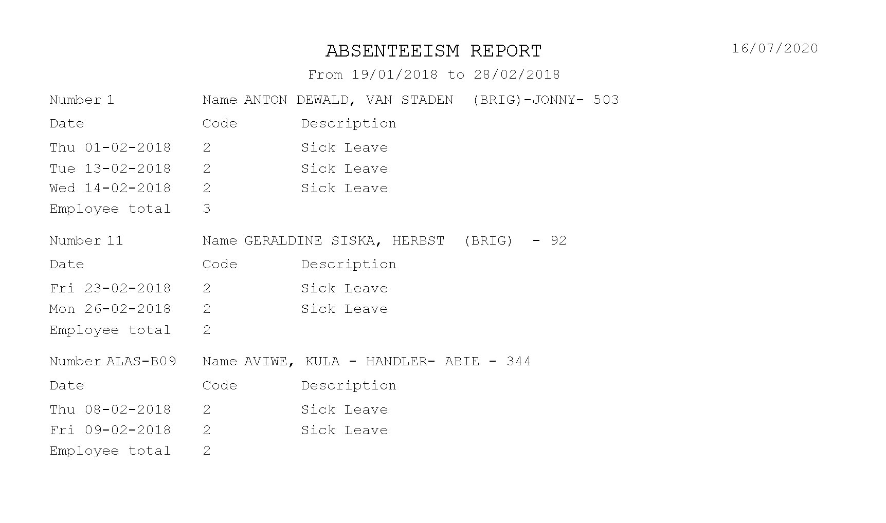 sick leave report